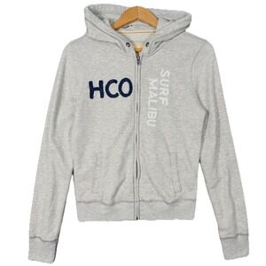 Vintage Y2K Hollister Zip Hoodie Gray Malibu Surf Logo Mallcore Coastal Girl L